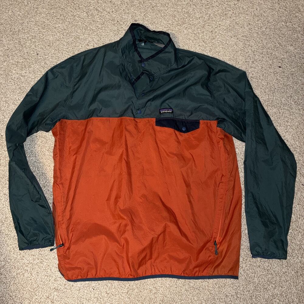 Patagonia Men's Houdini Snap-T Pullover Colorblock Orange Green Blue Size XL
